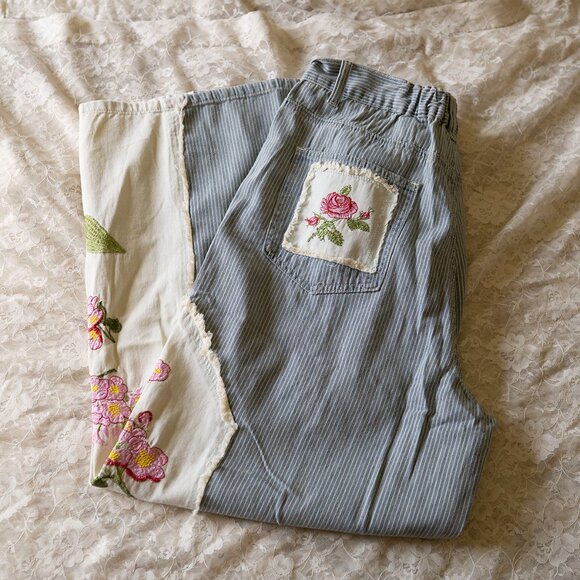 NWT POL Patchwork & Embroidered Relaxed Fit Art Woven Wide Leg Pants Size S - Picture 7 of 7